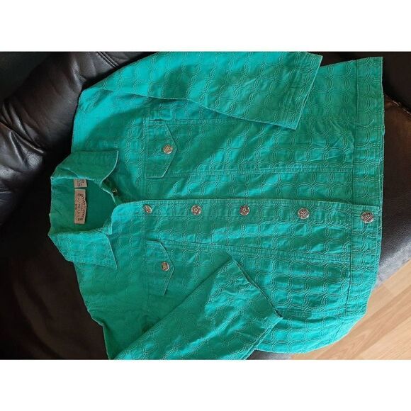 Medium Petite Lifestyle Blue Green Jacket Shirt Button Front - Picture 2 of 3